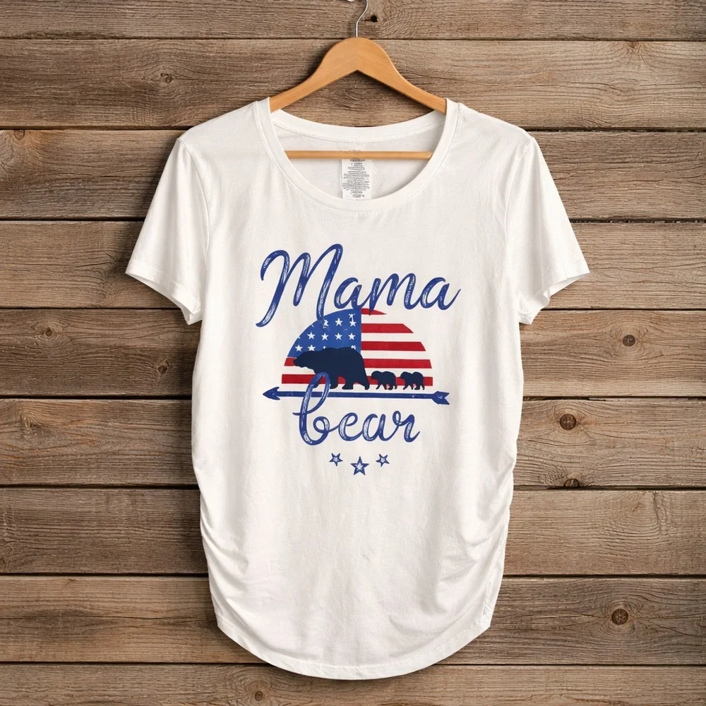 NWOT Time & Tru Maternity White 'Mama Bear' Graphic Short Sleeve T-Shirt- Size M - Picture 2 of 5